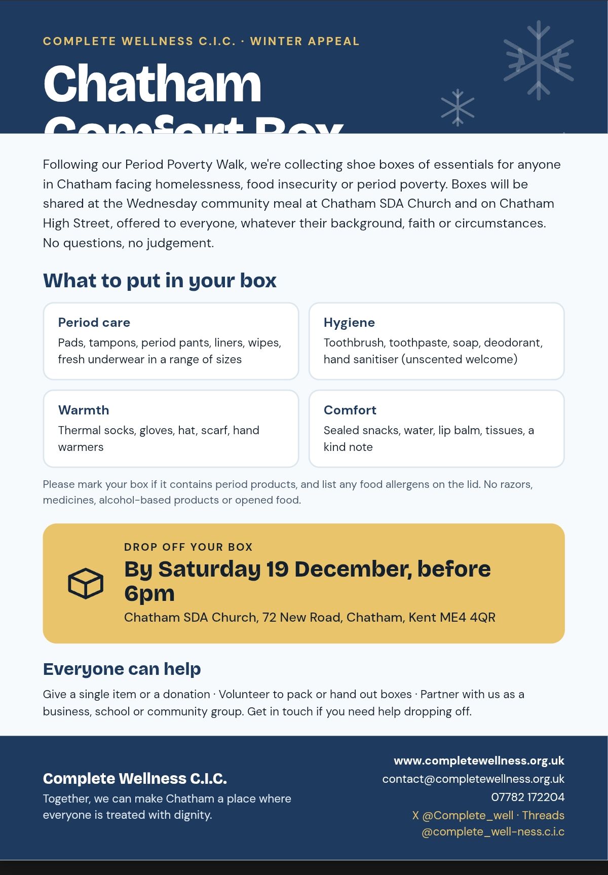 Medway Comfort Box appeal poster; the full collection information is available in this page’s text.